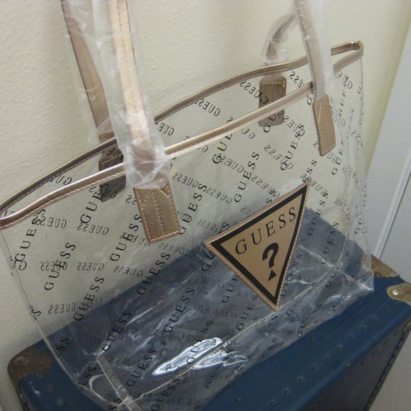 NWOT Guess logo clear plastic beach bag tote - Picture 5 of 7